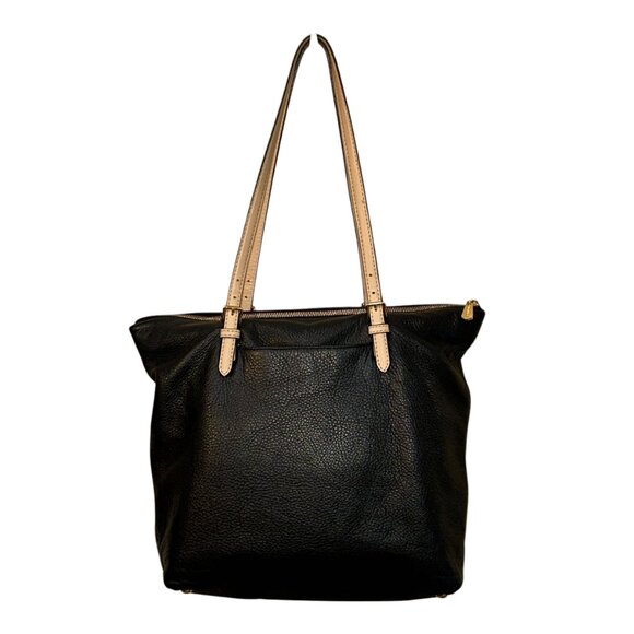 Michael Kors Black Shopper Tote Shoulder Bag Pebbled Leather Zipper Gold Accents - Picture 3 of 8